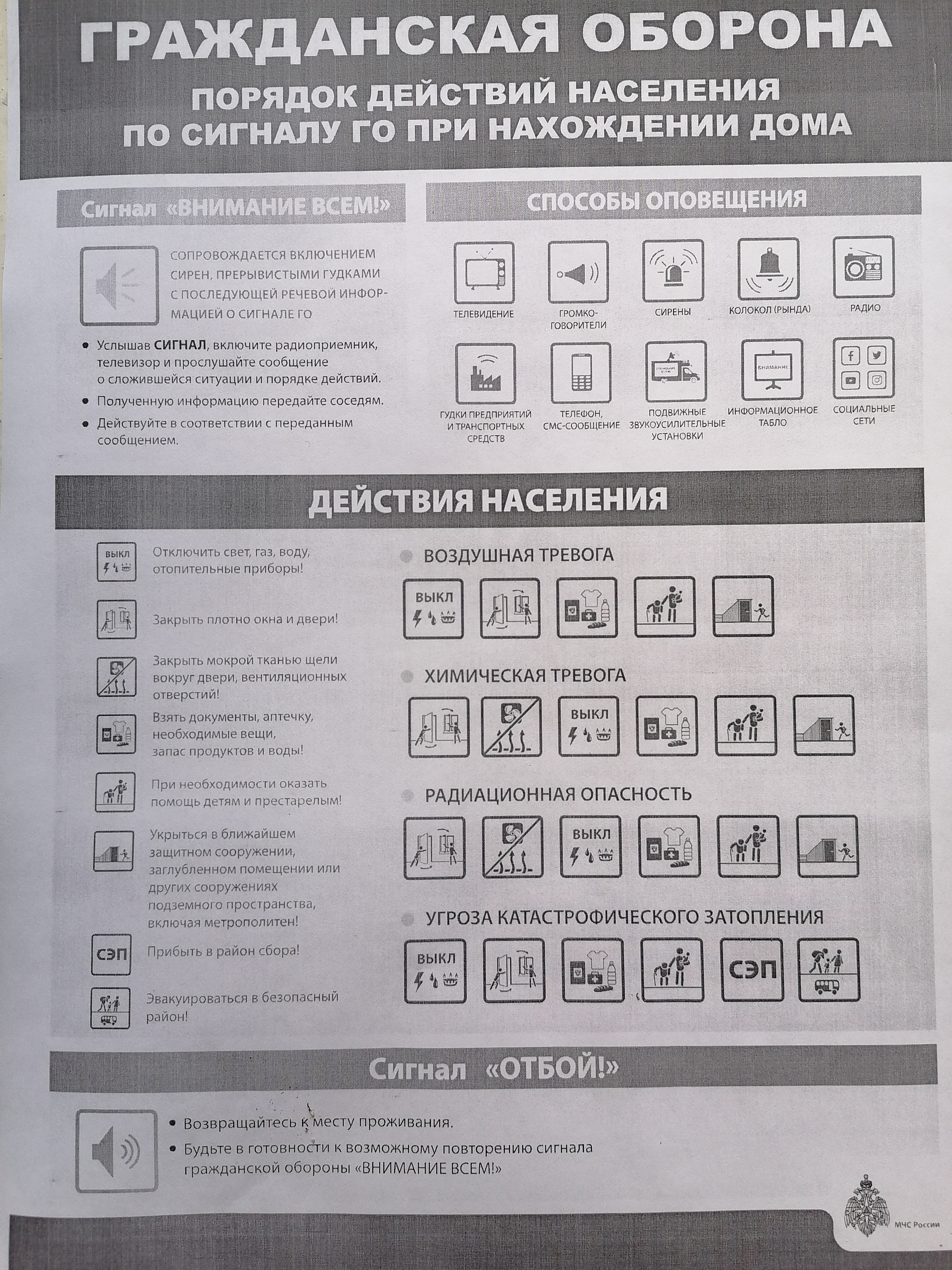 Гражданская оборона Порядок дествий населения по сигналу ГО при нахождении дома.